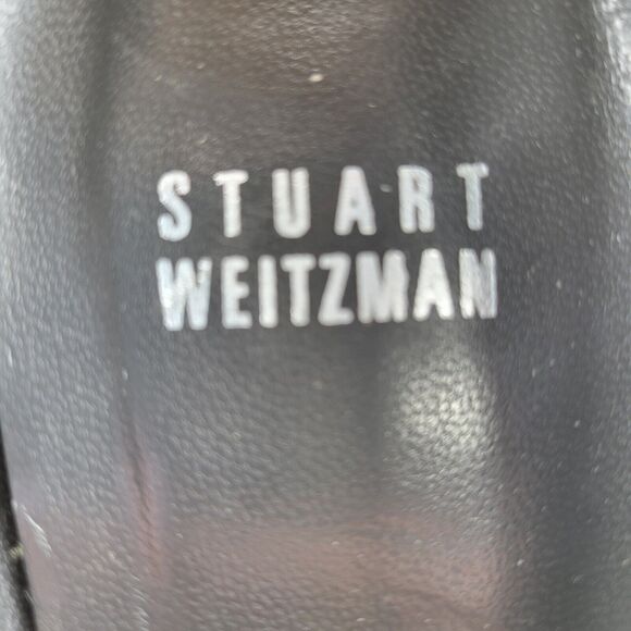 Stuart Weitzman Platform Pumps Size 8 1/2 N Black Velvet Fux Croc 4" Heel - Picture 9 of 11